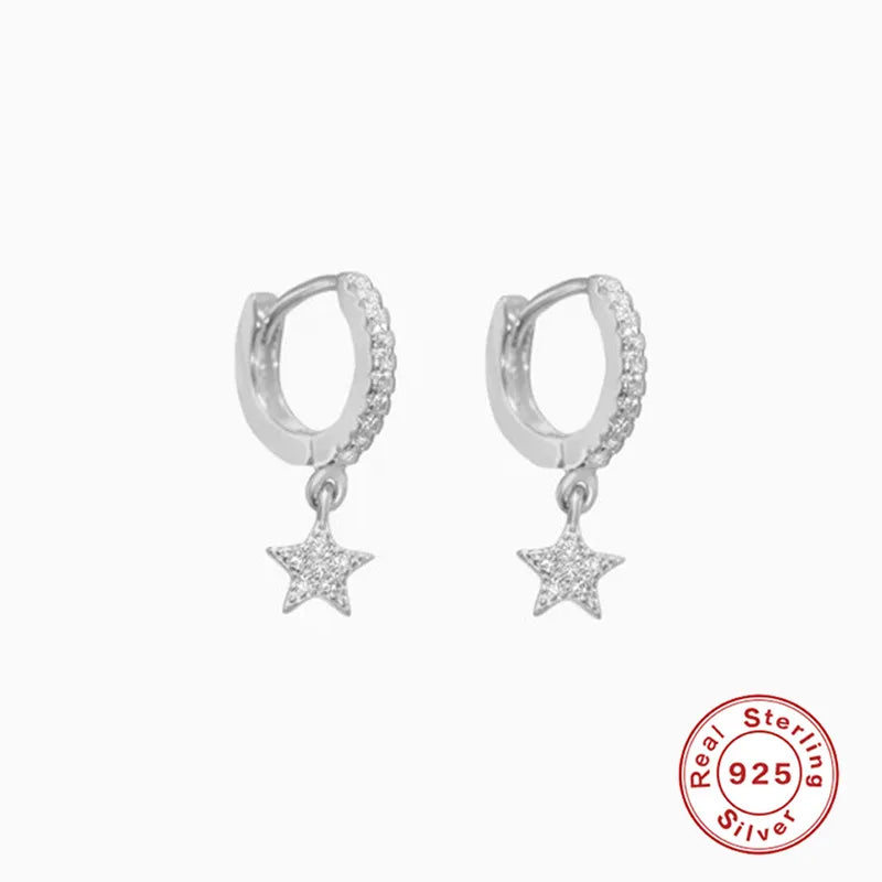Ins Star Anise 925 Sterling Silver  Earring For Women Hoop Earrings Crystal Fine Jewelry Glossy 18K Gold Mom Gift Trend