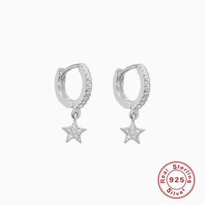 Ins Star Anise 925 Sterling Silver  Earring For Women Hoop Earrings Crystal Fine Jewelry Glossy 18K Gold Mom Gift Trend