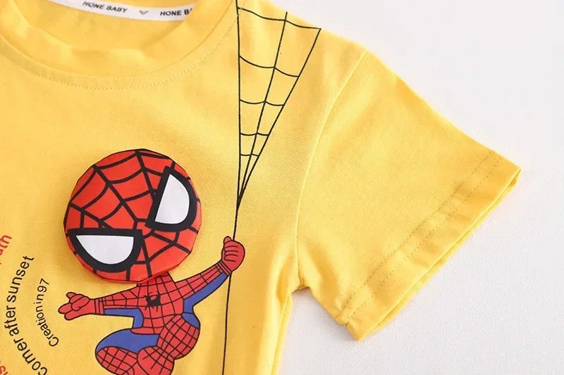 2025 Summer Baby Boys Spiderman Short Sleeve T-shirt+Jeans Sets Clothes Kids Fashion Clothing Outfits Children Sports Suits