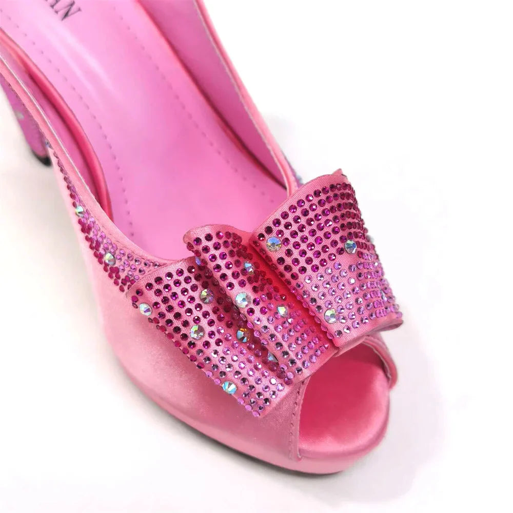 Women High Heels Sandals Printing Flower Material with Rhinestone Italian Design Coffee Color Open-Toed Shoes