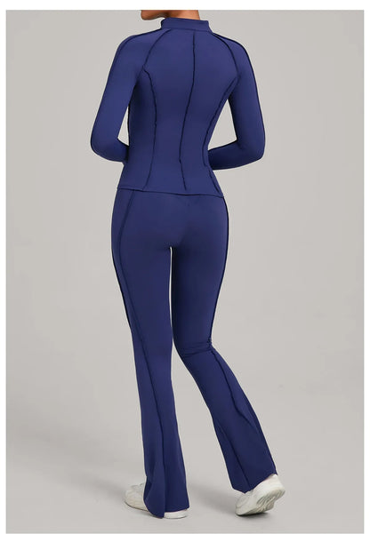 Gym Casual Yoga Set for Women Outdoor Running Fitness Outfit Autumn Winter Tight Sports Three-Piece Set Zipper Coat+bras+pants