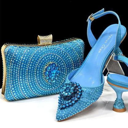 Italian Luxury Rhinestone Taro Purple Pointed Toe High Heel Shoe & Bag Set for Women - Perfect for Parties