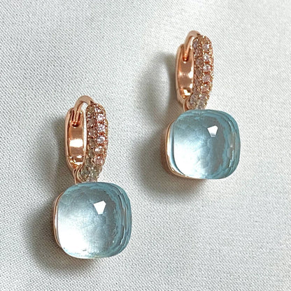 Classic Candy Color Earrings Inlay Transparent Zircon 27Colors Crystal Earrings Rose Gold Plated Fashion Jewelry For Women