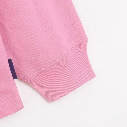 Cartoon Print Embroidery Flares Pearl Pink Sweatshirt Sweet Women Long Sleeve Loose Jumper Tops Female