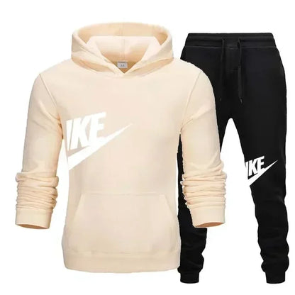 A new autumn and winter men's casual sportswear set of 2-piece hooded sweatshirt and long pants for outdoor fashionable jogging