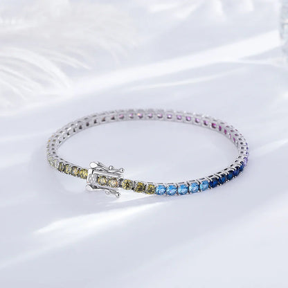 925 Silver Tennis Bracelet, 3mm Pave CZ, Dark Ruby/Rainbow/Blue/Green/Black, Eternity Design, Fine Jewelry for Women