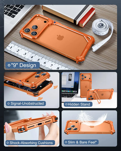 9-Shaped for iPhone 17 Pro Max 17 Pro Phone Case for Magsafe Wireless Charging With Lens Holder Stand Metal Frameless Shell