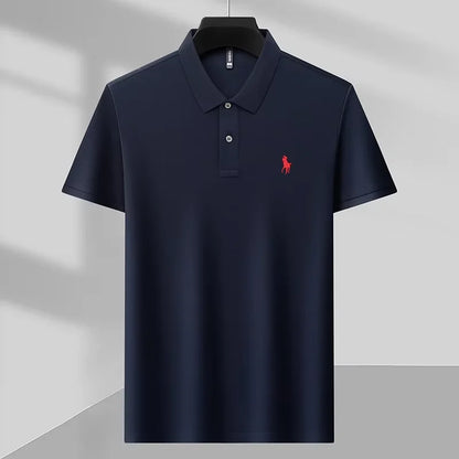 High end 100% cotton men's short sleeve solid color polo shirt light luxury brand embroidered business casual summer New T-shirt