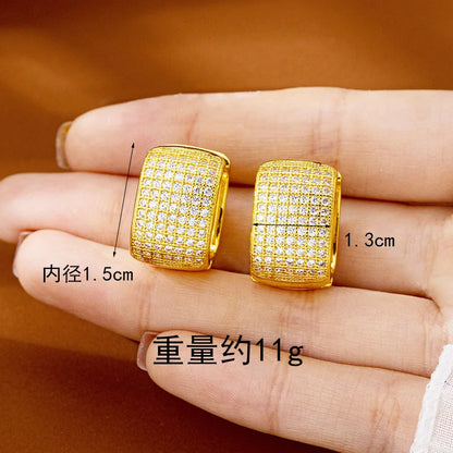 Women 24K Gold AU999 Diamond-Inlaid Geometric Clasp Earrings - Pure gold, trendy design, practical clasp, ideal for gifting