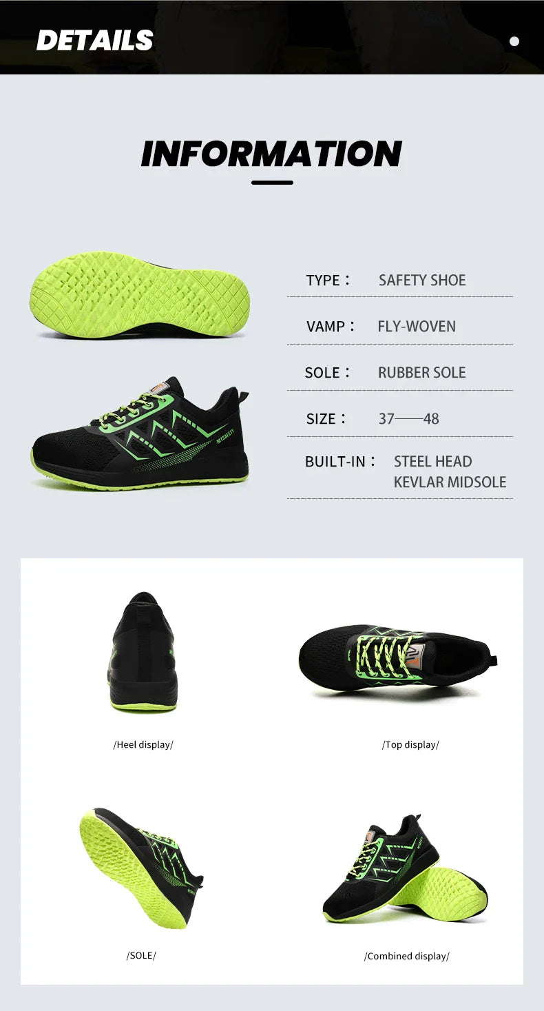 Men's Anti-Snare Steel Toe Anti-Puncture Safety Shoes Lightweight Comfortable Work Boots for Outdoor Workshop Durable Industrial