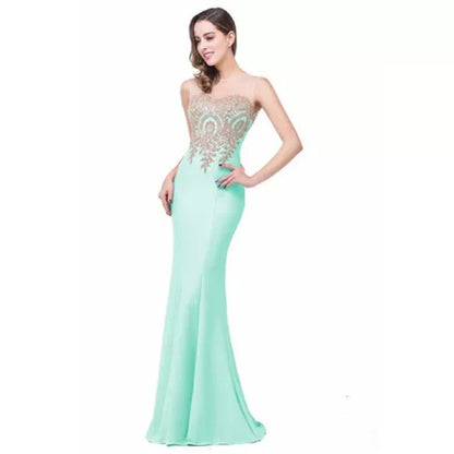 Mint Green Bridesmaid Dresses Mermaid Lace Applique Mesh Neck Backless Evening Formaol Party Prom Gown For Bride Vestido De Gala