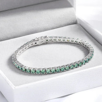 3/4mm GRA Certified Full Green Moissanite Tennis Bracelet for Women 18K Plated Lab Diamond 925 Silver Bracelet Men