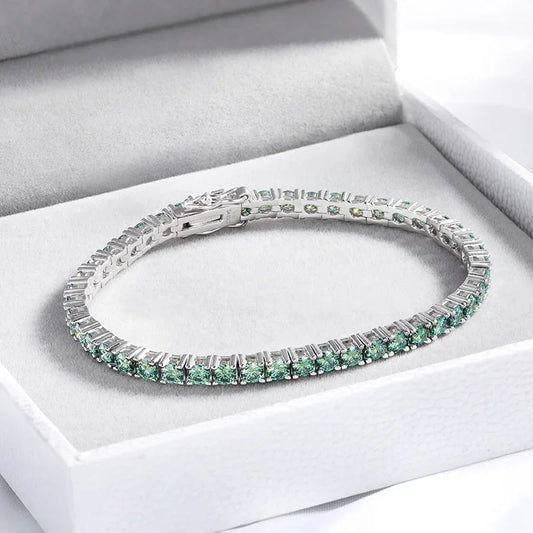 3/4mm GRA Certified Full Green Moissanite Tennis Bracelet for Women 18K Plated Lab Diamond 925 Silver Bracelet Men