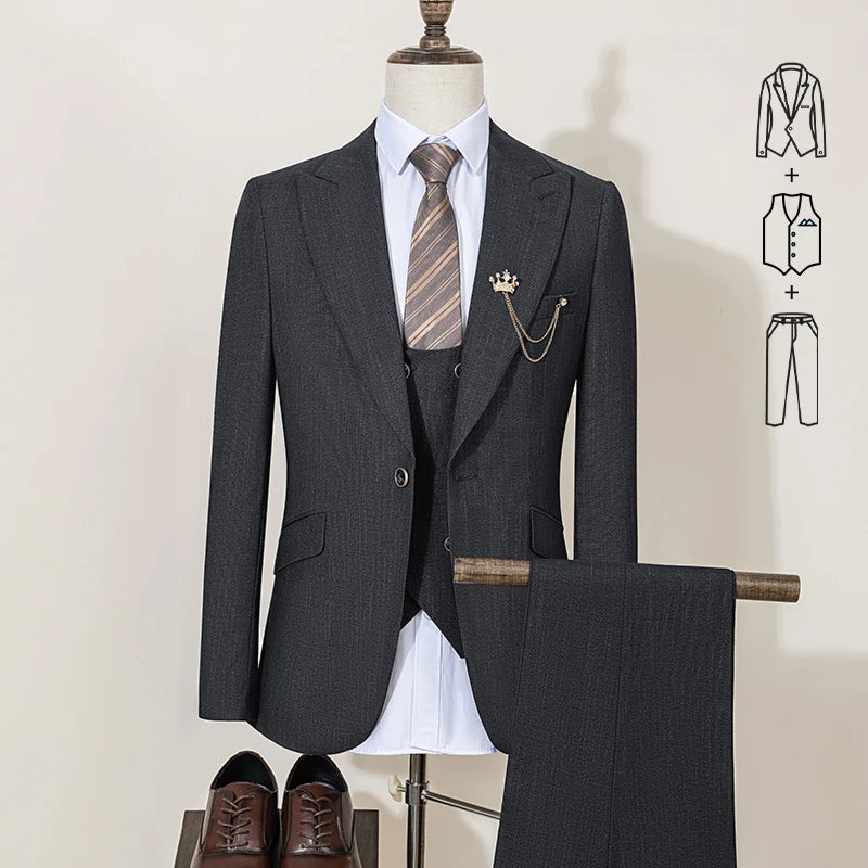High-end Brand Formal Business Men's Suits Single Breasted Solid Color Slim Fit Suit wedding three-piece