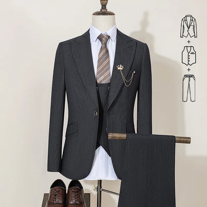 High-end Brand Formal Business Men's Suits Single Breasted Solid Color Slim Fit Suit wedding three-piece