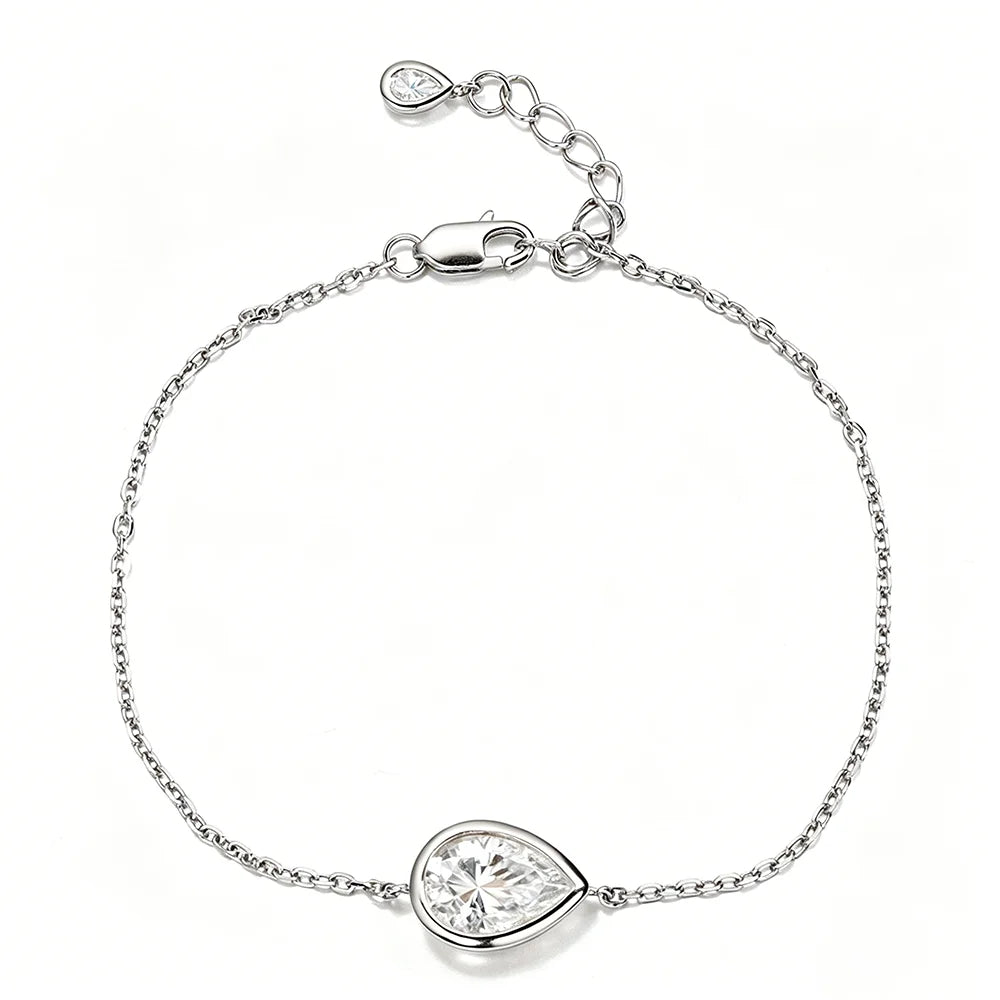 1/2CT Certified D VVS1 Waterdrop Solitaire Moissanite Bracelet S925 Silver Bezel Set Pear Cut Lab Diamond Wrist Chain for Women