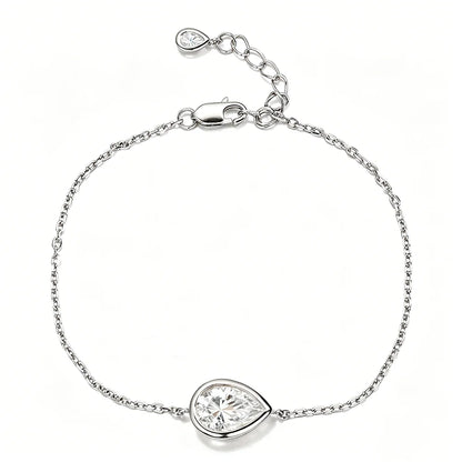 1/2CT Certified D VVS1 Waterdrop Solitaire Moissanite Bracelet S925 Silver Bezel Set Pear Cut Lab Diamond Wrist Chain for Women