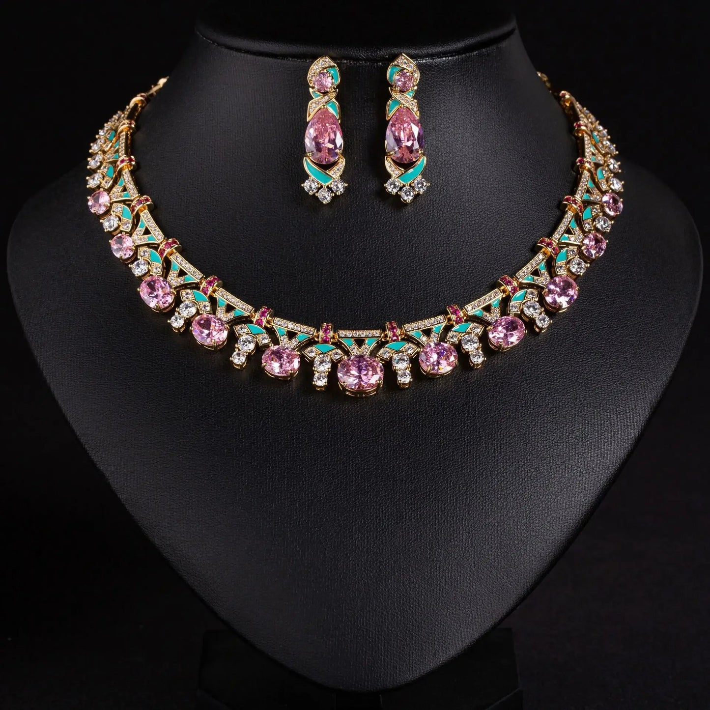 Pop Hot Stereo Jewelry Oil Painting Necklace Earrings Premium Multi-Color 2-Piece Wedding Travel Women's Holiday Gift M-1000