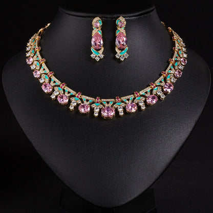 Pop Hot Stereo Jewelry Oil Painting Necklace Earrings Premium Multi-Color 2-Piece Wedding Travel Women's Holiday Gift M-1000