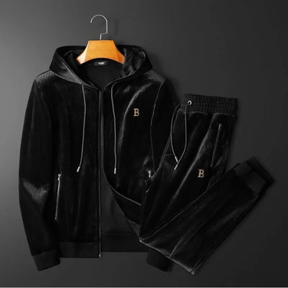 Men's Clothing Spring and Autumn high quality Casual Sports Hooded suit Gold Velvet Pants suit Loose Two-piece Set