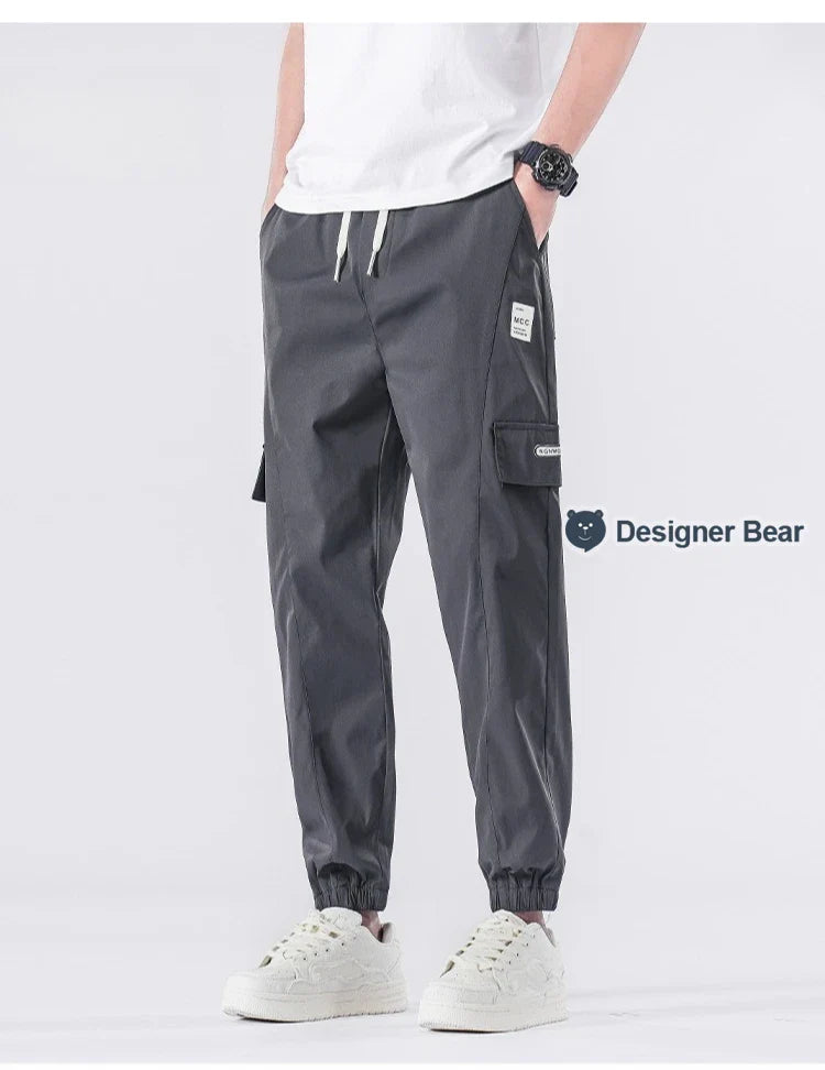 Spring Summer Thin Men's Cargo Pants Loose Tapered Elastic Cuff Jogger Trousers Quick Dry Casual Outdoor Haren Pants Male 5XL