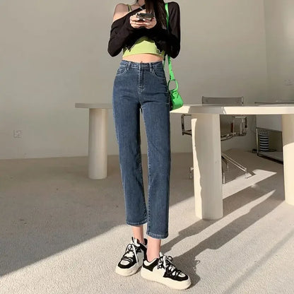 Women Cotton Elastic Slim Fit Jeans High Waist Pants