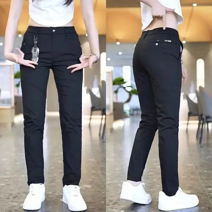 Summer Pants Ice Silk Men's Casual Simple Khaki Black Slim Straight Stretch Trousers Business Casual Male Clothing Pant