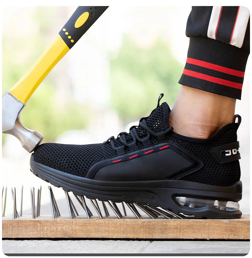 Men's Summer Mesh Safety Shoes Steel Toe Anti- Crush Breathable Lightweight Work Shoes Knitted Upper Kevlar Insertion Proof