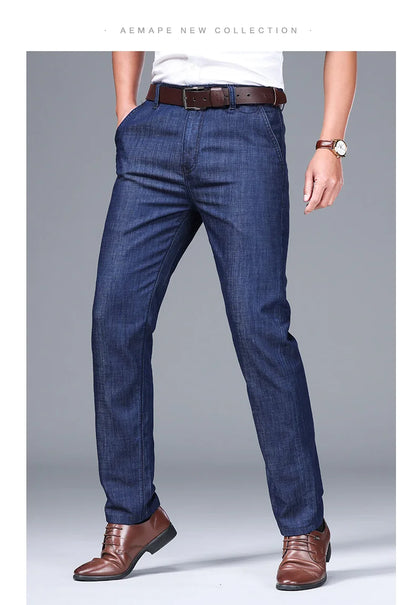 Modal Fabric Spring Summer Men's Black Thin Straight Jeans Classic Style Business Fashion Stretch Loose Jeans Male Brand