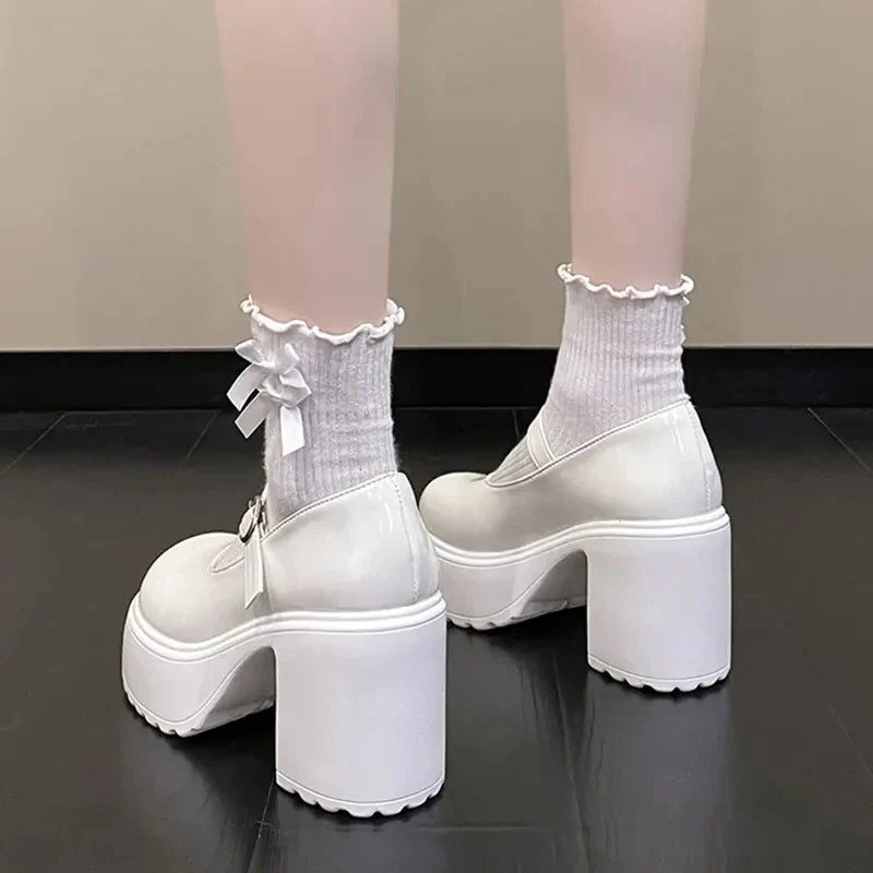 Black Super High Heels Mary Jane Shoes Women 2026 Goth Chunky Platform Pumps Woman Plus Size Ankle Buckle Party Lolita Shoes 42