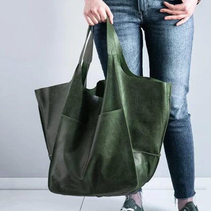 Fashionable and minimalist large bag with soft leather and large capacity shopping bag for women, one shoulder hand-held large b