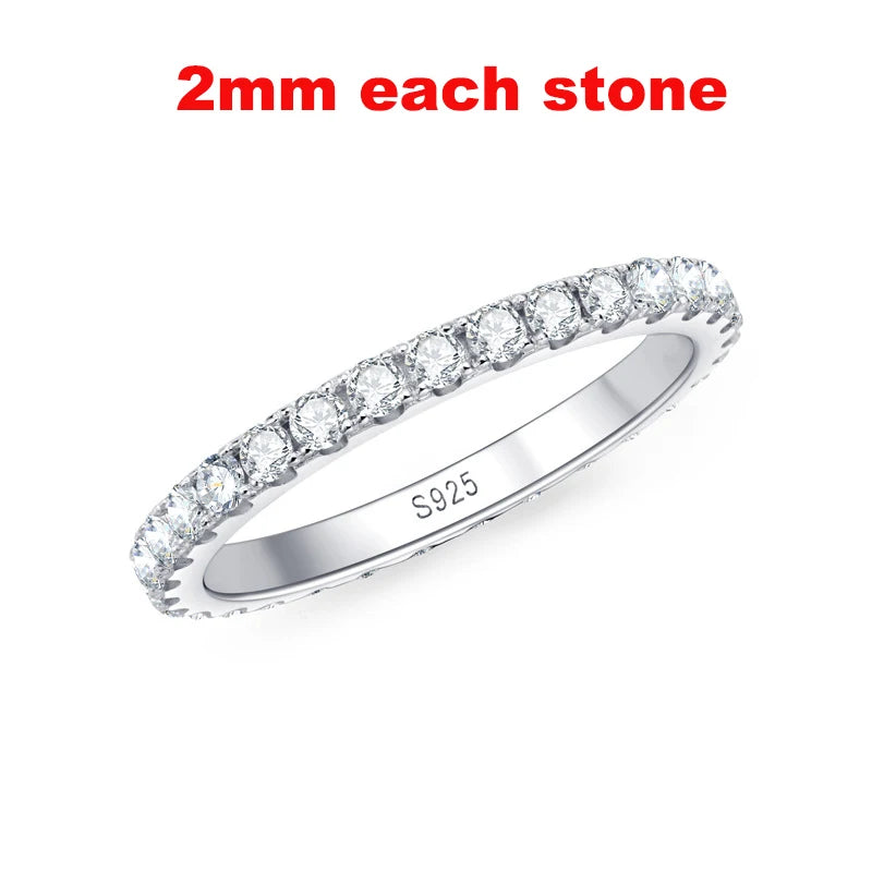 2-5mm Full Moissanite Ring for Women Sparkling Wedding Eternity Bands 100% S925 Sterling Silver Jewelry Classic Ring