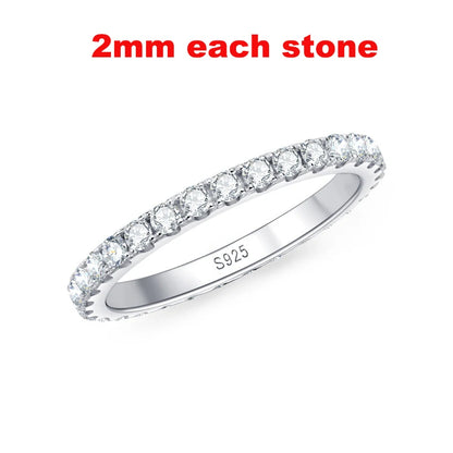2-5mm Full Moissanite Ring for Women Sparkling Wedding Eternity Bands 100% S925 Sterling Silver Jewelry Classic Ring