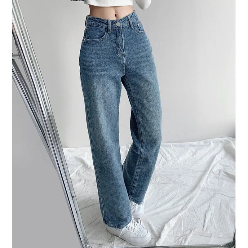 Women Baggy High Waisted Jeans Pants Girls Straight Leg Casual Denim Pants