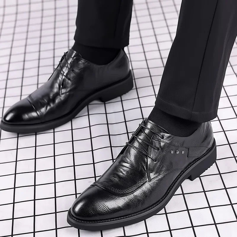 Sapatos Masculinos de Couro Genuíno – Preto/Marrom, Social de Amarrar, EU 40–48