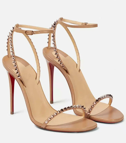 French white rivet strap versatile sexy temperament red sole super high heels open toe sandals fashion sandals round toe