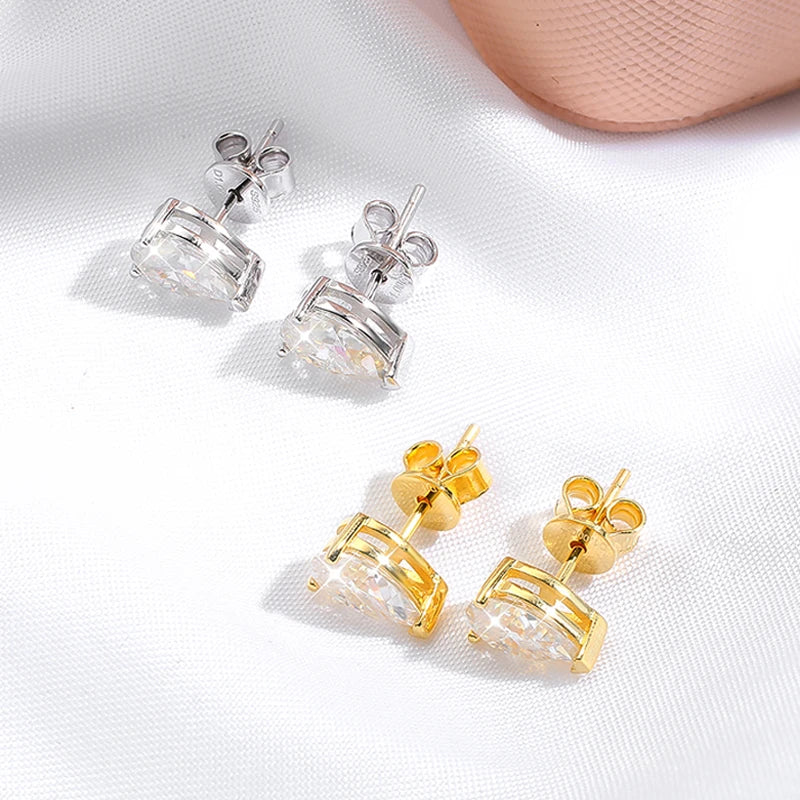 Rhodium Plated 1ct D/G Color Pear Cut Moissanite Stud Earring for Women Classic Wedding Jewelry 100% S925 Sterling Silver