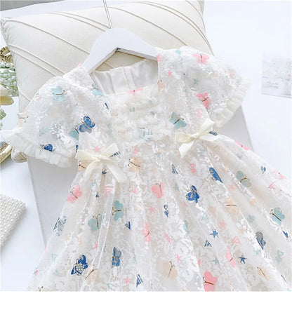 Vintage lace short sleeved dress For 2-9 yrs Baby Girls Loose Dress 6.1 Children's Day Clothing Cute beach Loose Clothes 2026