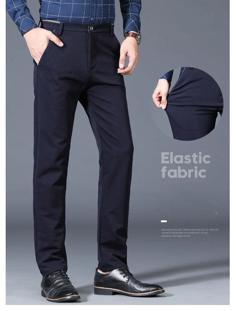 Winter New Classic Men's Fleece Casual Pants Thickened Straight Slim Warm Business Casual Office Male Velvet Trousers