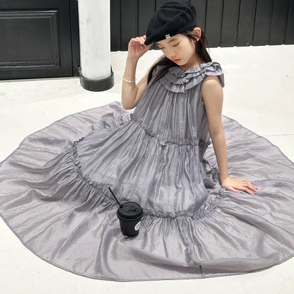 Vestido infantil feminino vestido de verão infantil vestido estilo coreano vestido de princesa vestido de verão doce sem mangas para crianças grandes