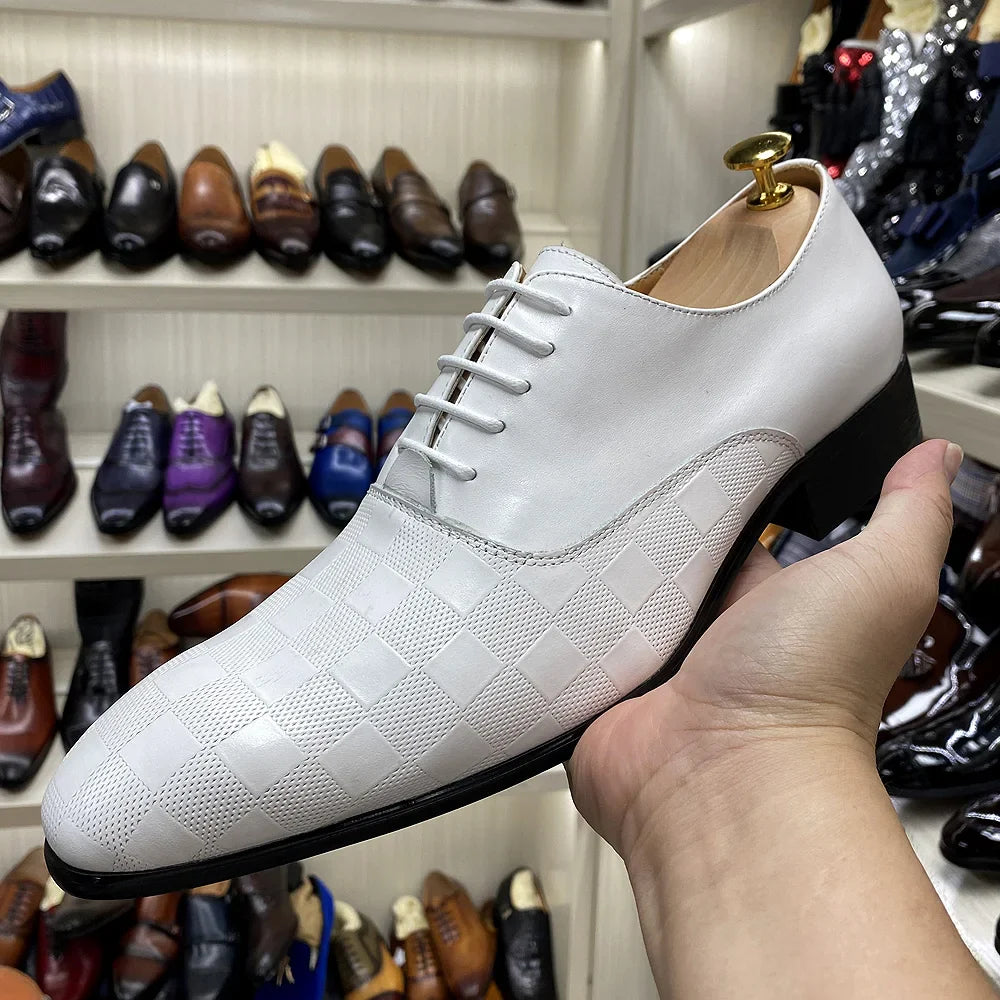Size 7-12 Classic Italy Mens Oxford Real Leather Shoes White Lace Up Pointed Toe Wedding Party Dress Formal Shoes for Men