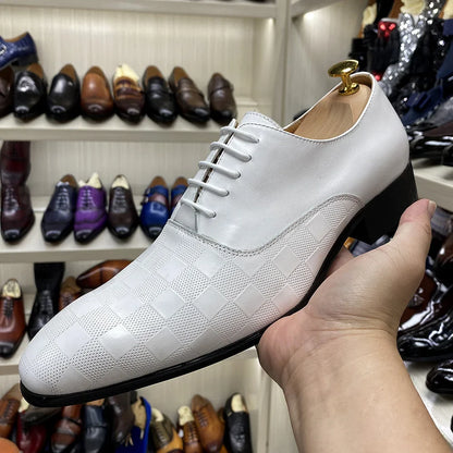 Size 7-12 Classic Italy Mens Oxford Real Leather Shoes White Lace Up Pointed Toe Wedding Party Dress Formal Shoes for Men
