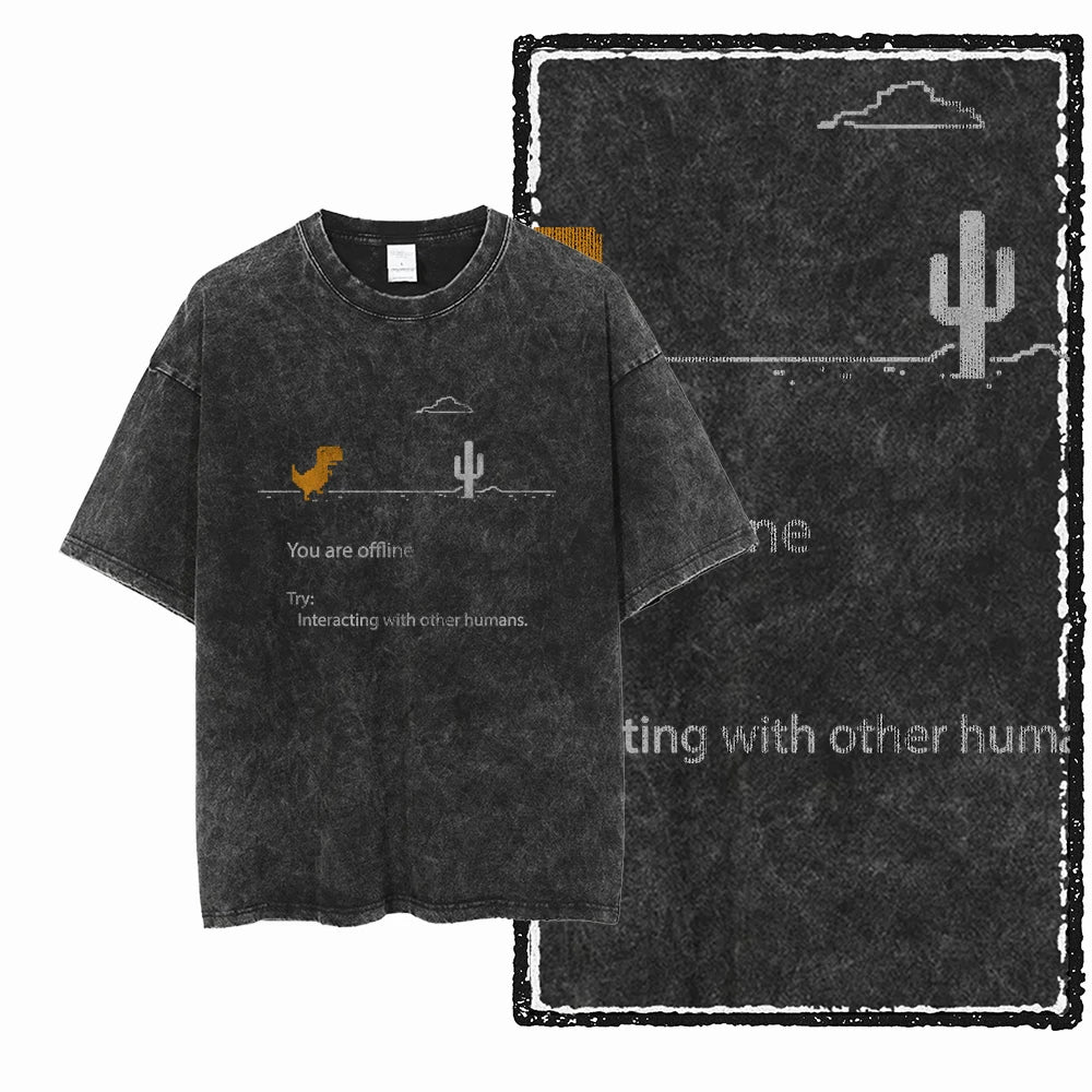 THEME Printed Cotton Acid Washed Exclusive Graphic Unisex T Shirt Cool Streetwear Men Tshirts Big Size Tee for men