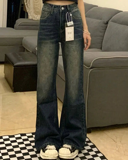 Y2K Retro Micro Denim Pants For Women Straight Fit Spring-autumn Style Pear-shaped Figure Large Size High Waist Slimming Effect