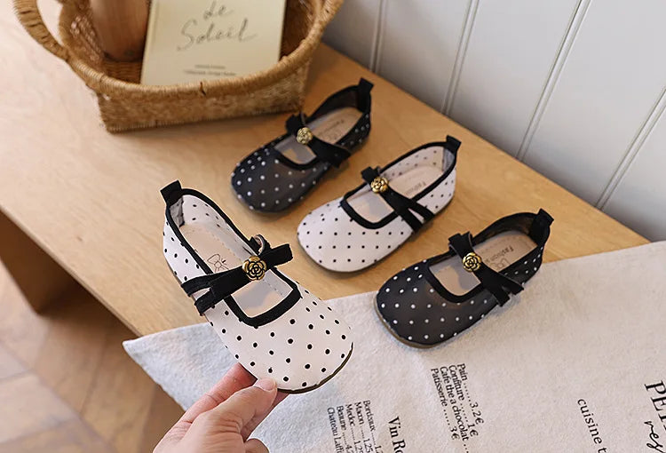 Girls' Casual Shoes, Polka Dot Mesh Princess Cute Bow Spring Summer 2026 Suitable Toddlers, Medium Large Children Wedding Party