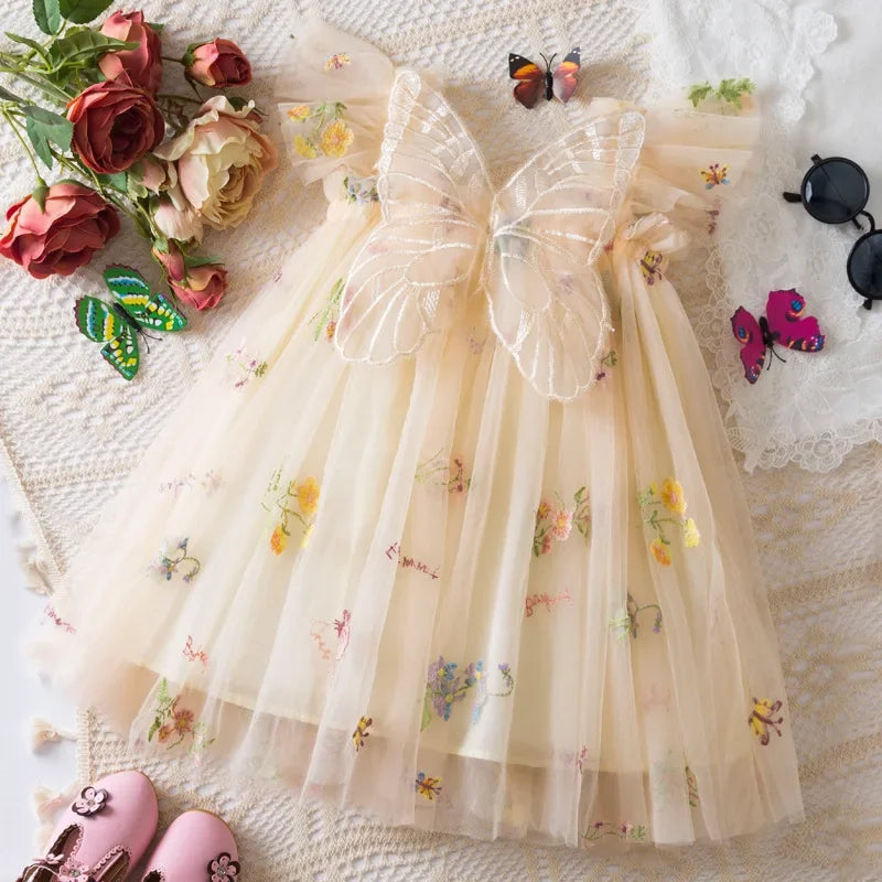 2026 All New Summer Tulle Toddler Girls Princess Dress 3D Butterfly Floral Embroidery Puff Skirt Girl's Party Gift Dress