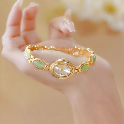 Women's Watch Ladies Bracelet Luxury Brand Waterproof Retro Natural Dongling Stone Hotan Jade Advanced Chain Watches Gift