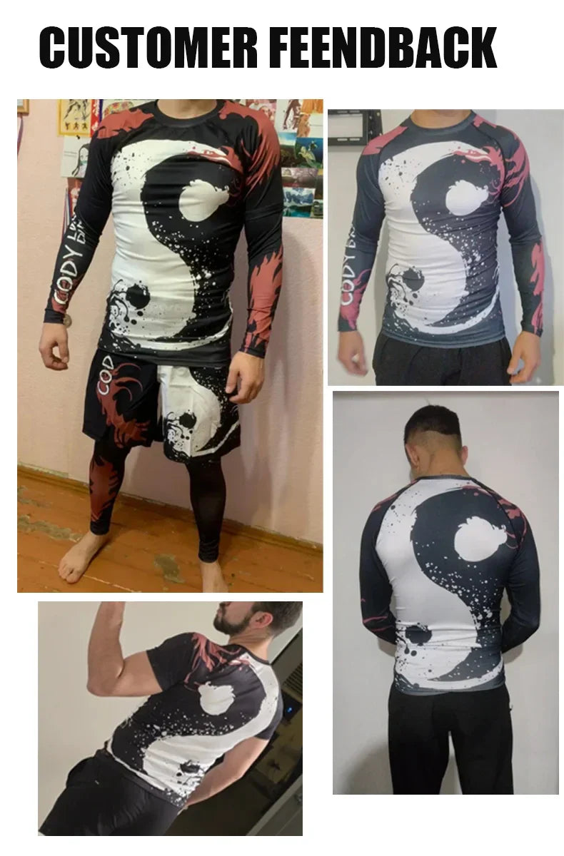 Popular Beach Surf Wear Short Sets For jiu jitsu Bjj No Gi Rashguard+Grappling Shorts Cool Westling stretchy Running Gym Clothes