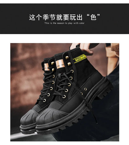 Men's boots four seasons high-top casual boots canvas boots soft-soled non-slip thick-soled outdoor boots fashion tooling boots