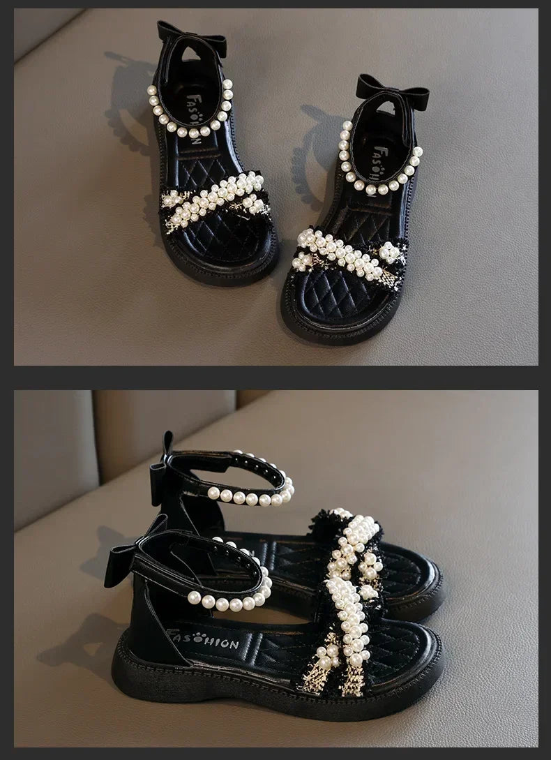 Children's Sandals Summer Girls Princess Causal Bowtie Roman Sandals Fashion Sweet Kid Party Non-slip Open-toe Sandals Hook Loop